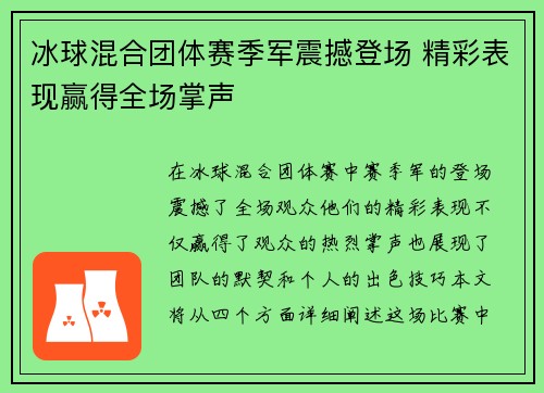 冰球混合团体赛季军震撼登场 精彩表现赢得全场掌声